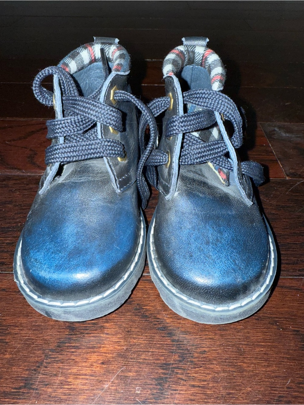 Kids Navy Blue Lace-Up Boots